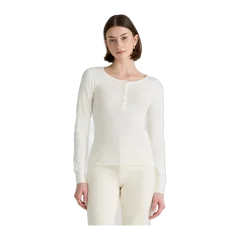 Organic Cotton Micro-Rib Henley Long Sleeve Tee Buttermilk White