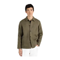 100% European Linen Chore Jacket Bayberry Olive