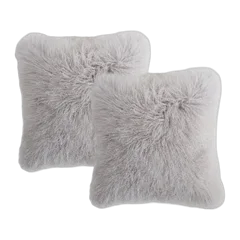 Luxe Mongolian Lamb Pillow Cover (Set of 2) Silver