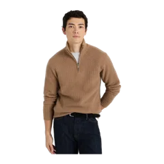 Mongolian Cashmere Fisherman Quarter Zip Sweater Teak