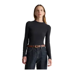Stretch Cotton Jersey Fitted Long Sleeve T-Shirt Black