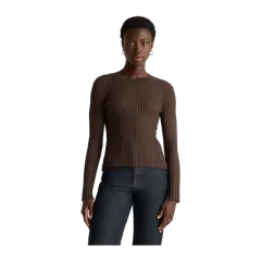Cotton Cashmere Ribbed Long Sleeve Sweater Mocha Heather