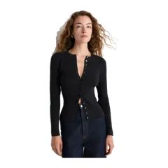 Cotton Cashmere Fitted Ribbed Cardigan Heather Charcoal