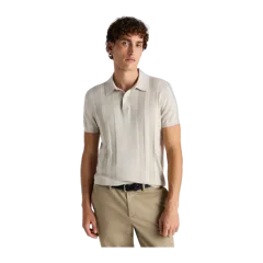 Cotton-Silk Ribbed Short Sleeve Sweater Polo Speckled Beige