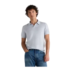 Cotton-Silk Johnny Collar Polo Silver Dawn Blue