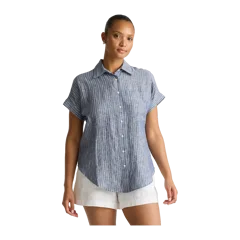 100% European Linen Camp Shirt Chambray Stripe