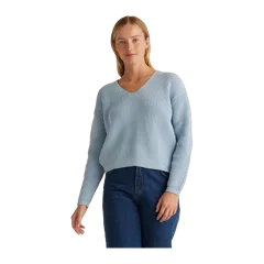 100% Organic Cotton Fisherman V-Neck Sweater Sky Blue
