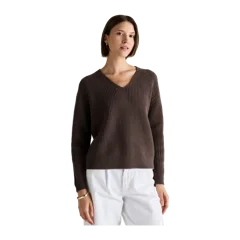100% Organic Cotton Fisherman V-Neck Sweater Heather Brown