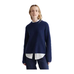 Mongolian Spring Cashmere Fisherman Crewneck Sweater Navy