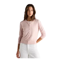 Lightweight Cotton Cashmere Crew Cardigan Sugar Stone