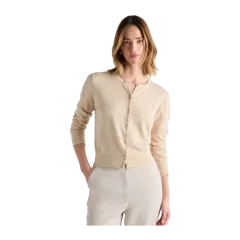 Lightweight Cotton Cashmere Crew Cardigan Heather Oatmeal