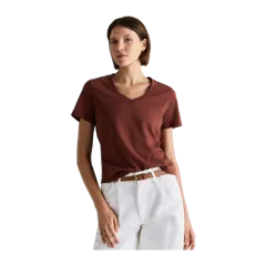 100% Organic Cotton Boxy V-Neck Tee Redwood Brown