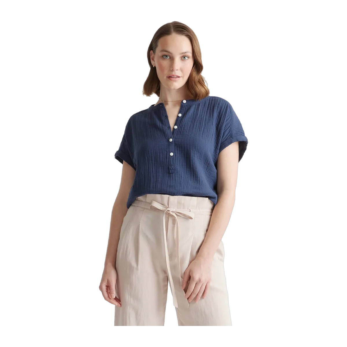 100% Organic Cotton Gauze Roll Sleeve Shirt