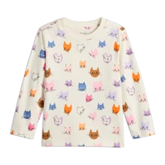 100% Organic Cotton Jersey Long Sleeve Tee Colorful Cat Faces