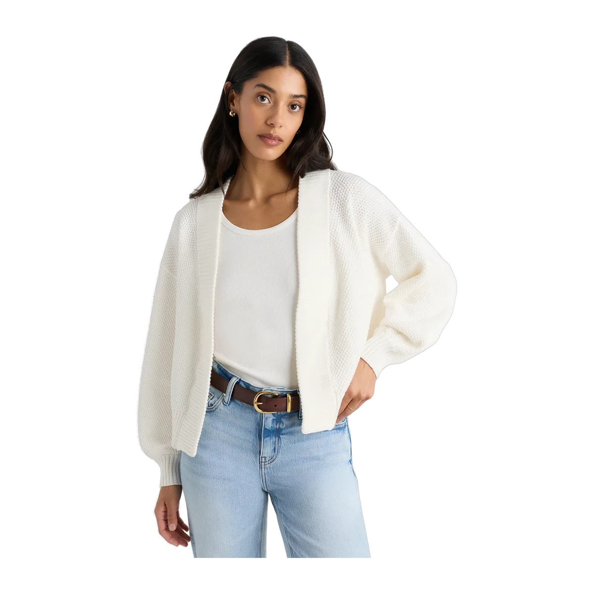 100% Organic Cotton Waffle Stitch Open Cardigan