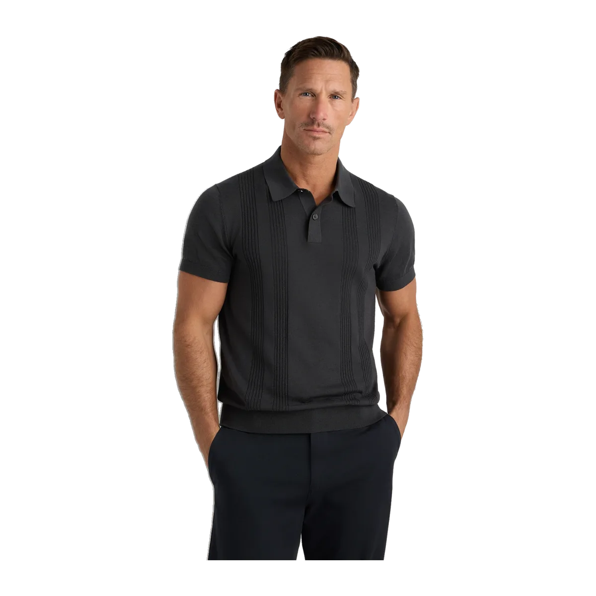 Cotton-Silk Ribbed Short Sleeve Sweater Polo