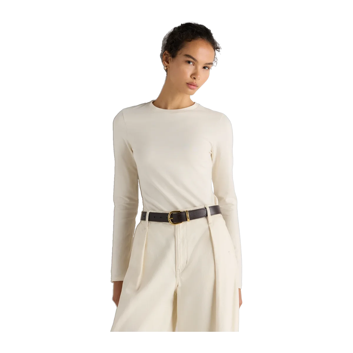 Stretch Cotton Jersey Cropped Fitted Long Sleeve T-Shirt