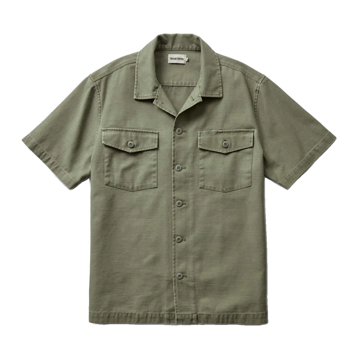 The Short Sleeve Surplus Shirt in Field Olive Reverse Sateen