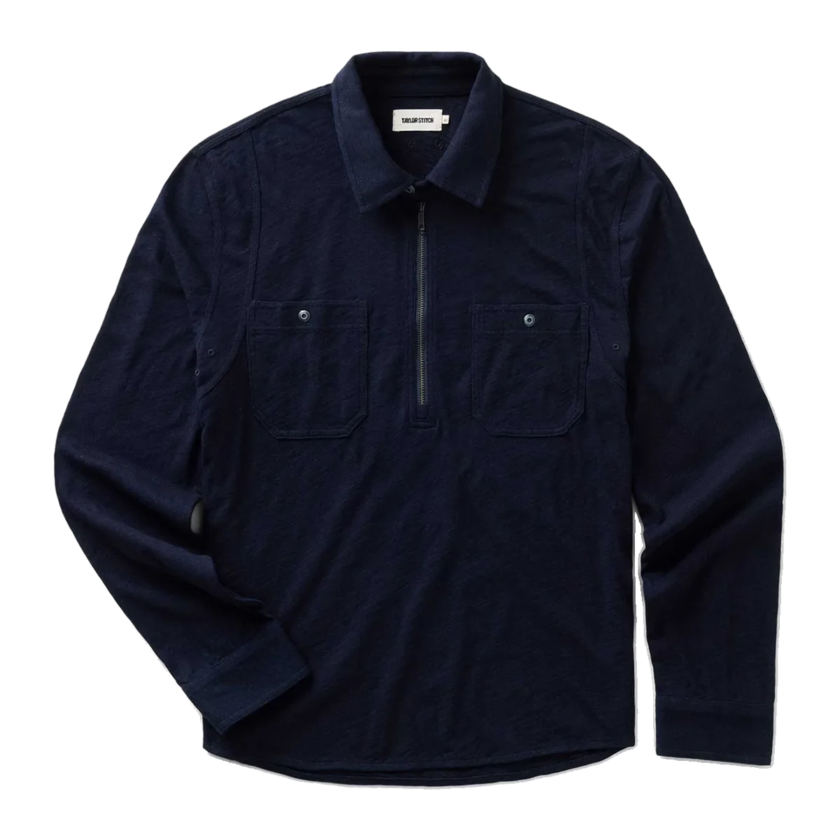 The Tiller Half Zip in Rinsed Indigo Slub