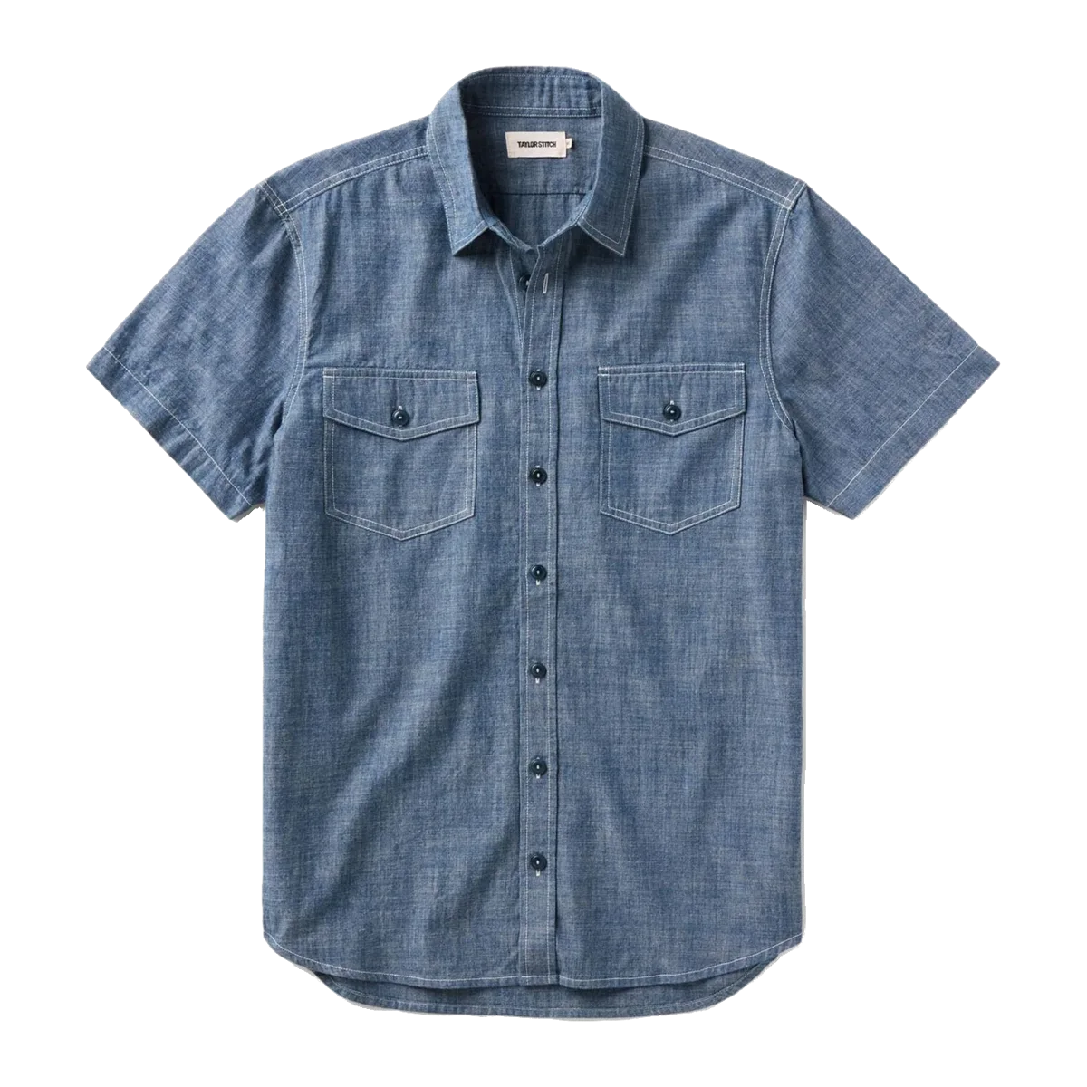 The Short Sleeve Crew Shirt in Washed Indigo Chambray