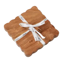 Square Scalloped Cheese Board with Cheese Markers, Small, Natural